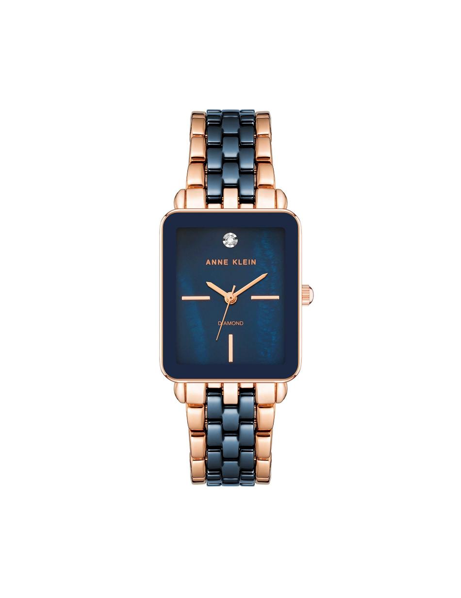 Anne Klein Ceramic Diamond Dial Watch Rectangular Navy / Rose / Gold | AUSWC61319