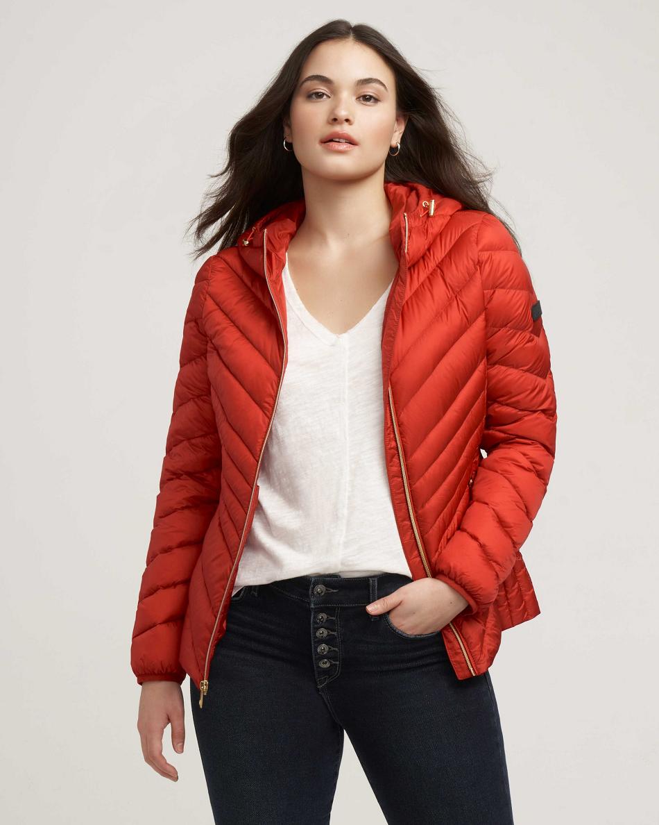 Anne Klein Chevron Packable Puffer Jacket Outerwear Red | GUSUC30376