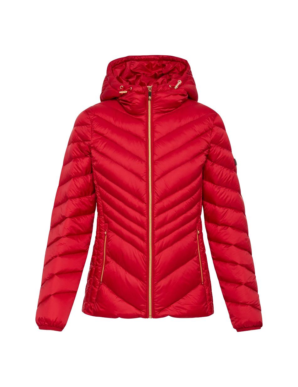 Anne Klein Chevron Packable Puffer Jacket Outerwear Red | GUSUC30376