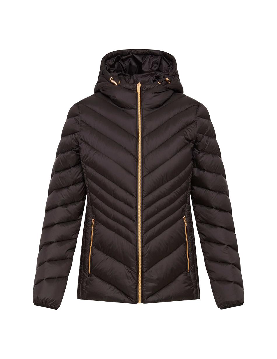 Anne Klein Chevron Packable Puffer Jacket Outerwear Black | USICD99934