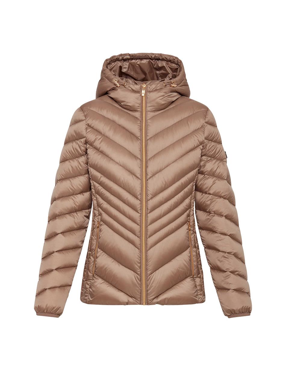 Anne Klein Chevron Packable Puffer Jacket Outerwear Grey Brown | USIIZ60551