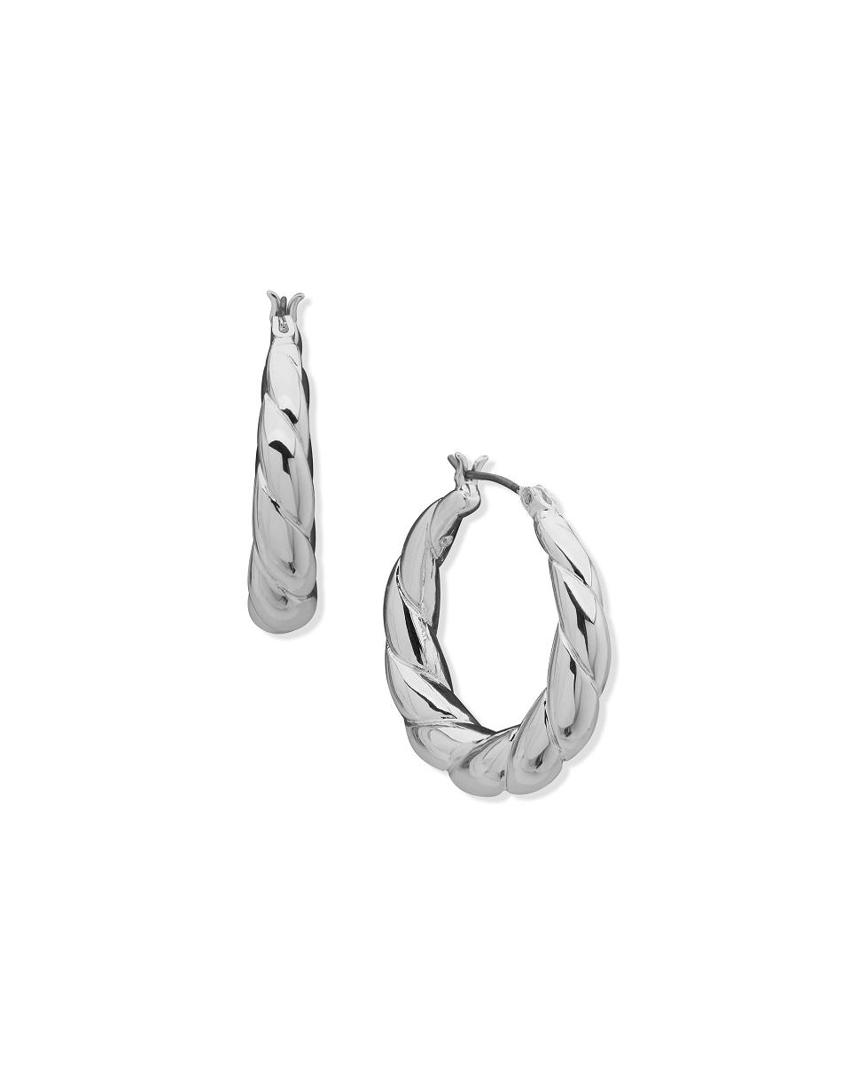 Anne Klein Chunky Twisted C Hoop Earrings Silver | USIIZ41011