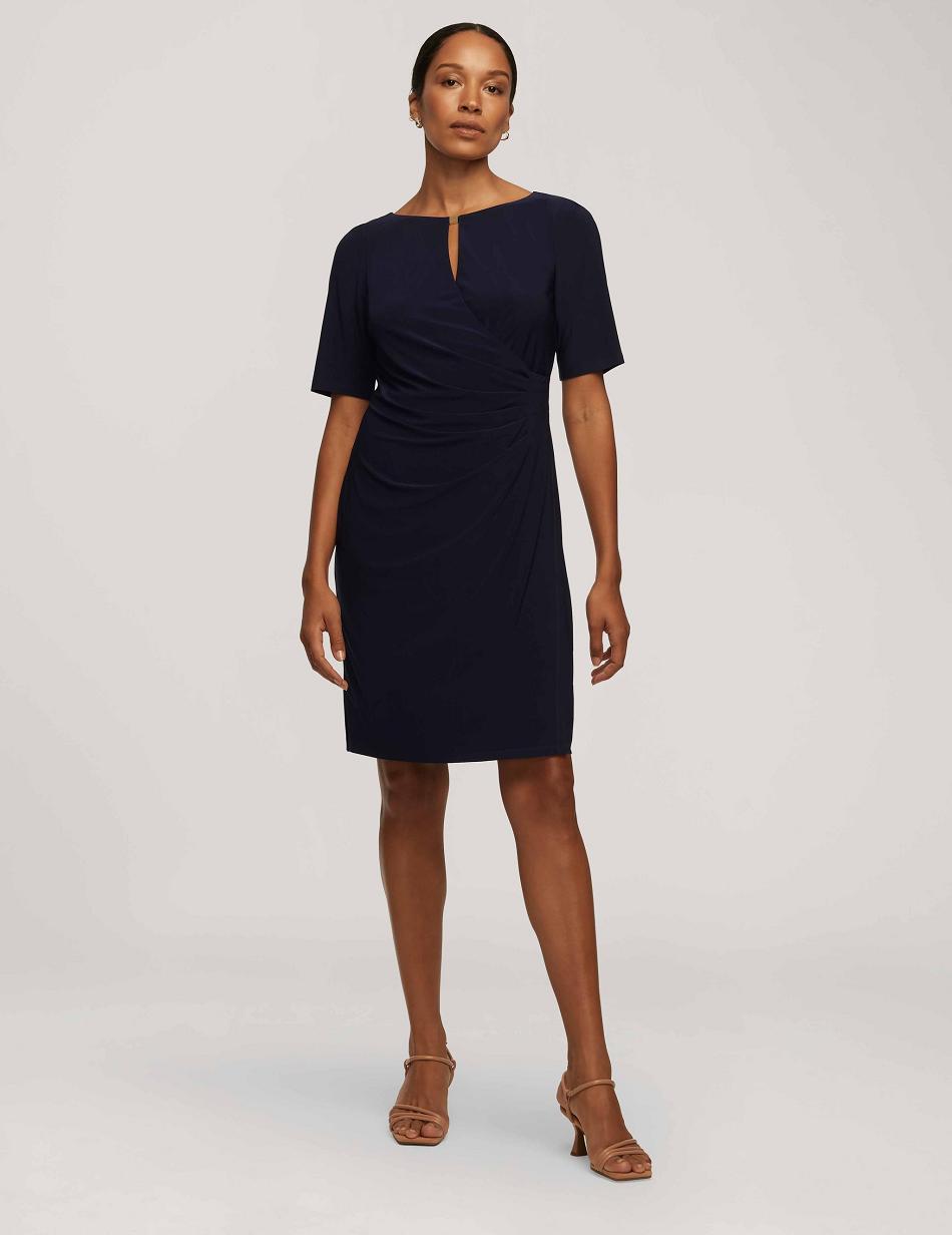 Anne Klein Classic Side Pleat Dresses Blue | EUSHC62905