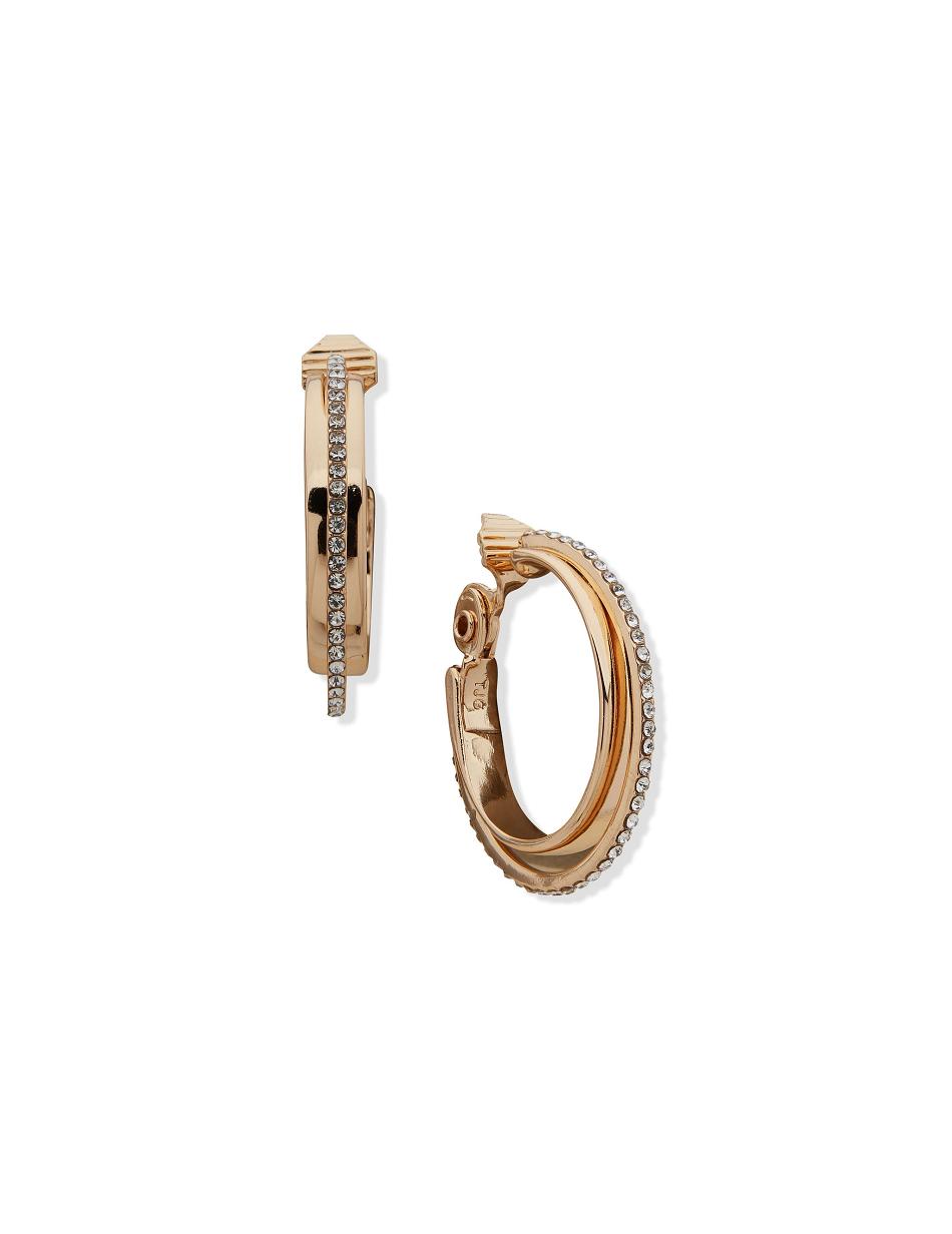 Anne Klein Clip On Hoop With Pave Clip Earrings Gold | USXBR35523