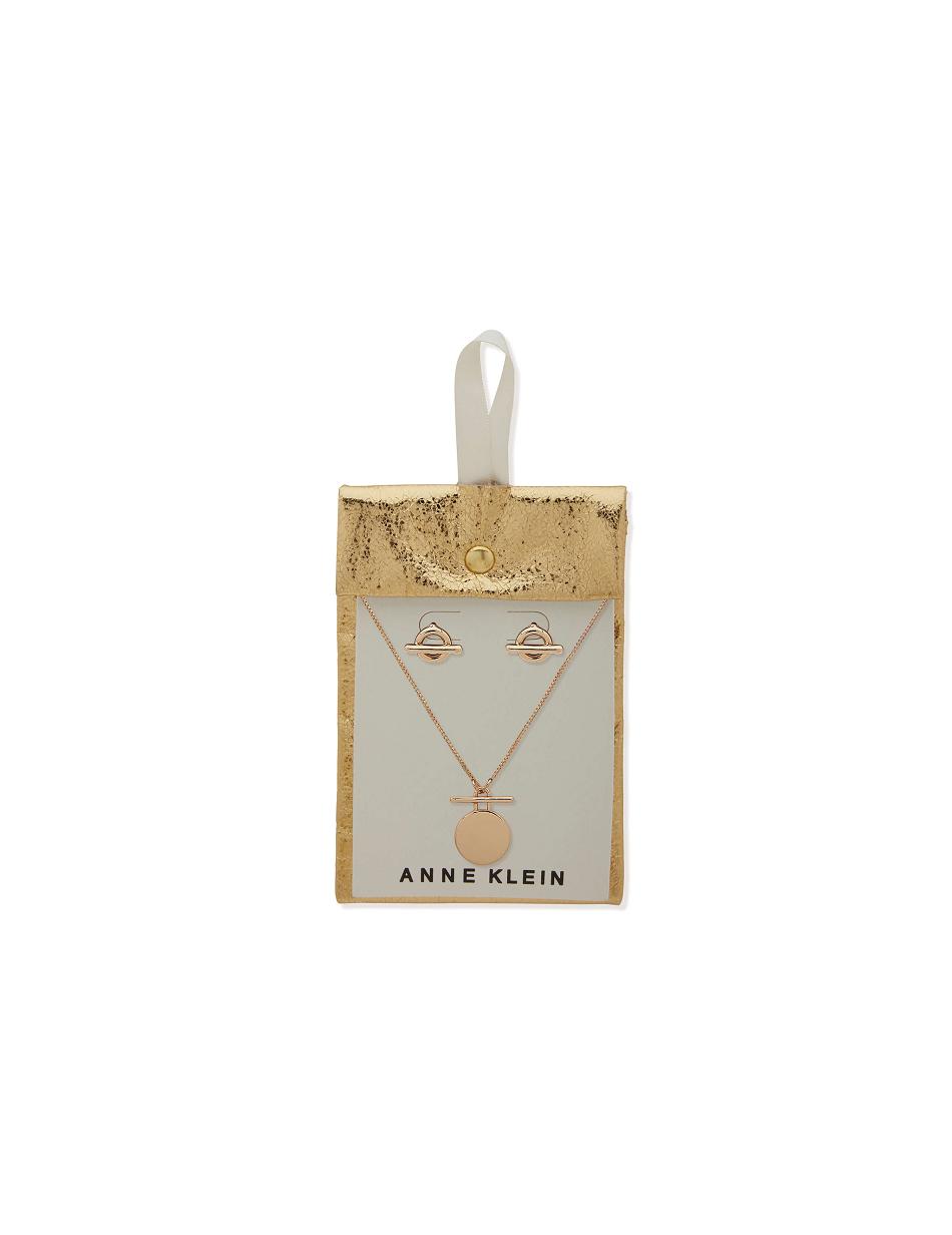 Anne Klein Coin Pendant Necklace and Earring Set in Pouch Jewelry Sets Gold | XUSBH73943