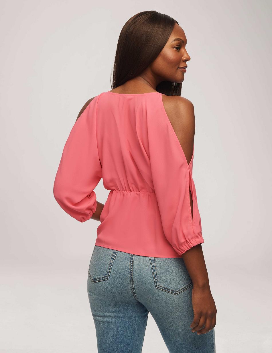 Anne Klein Cold Shoulder Crossover Peplum Blouse Tops Pink | AUSWC64276