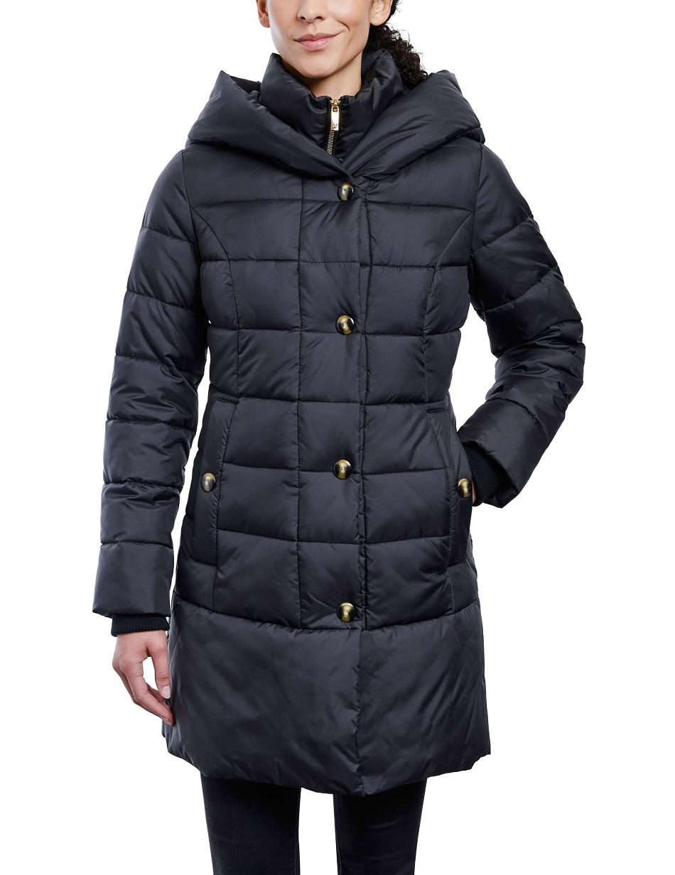 Anne Klein Consider It Snap Front Puffer Jacket Outerwear Black | PUSQX65667