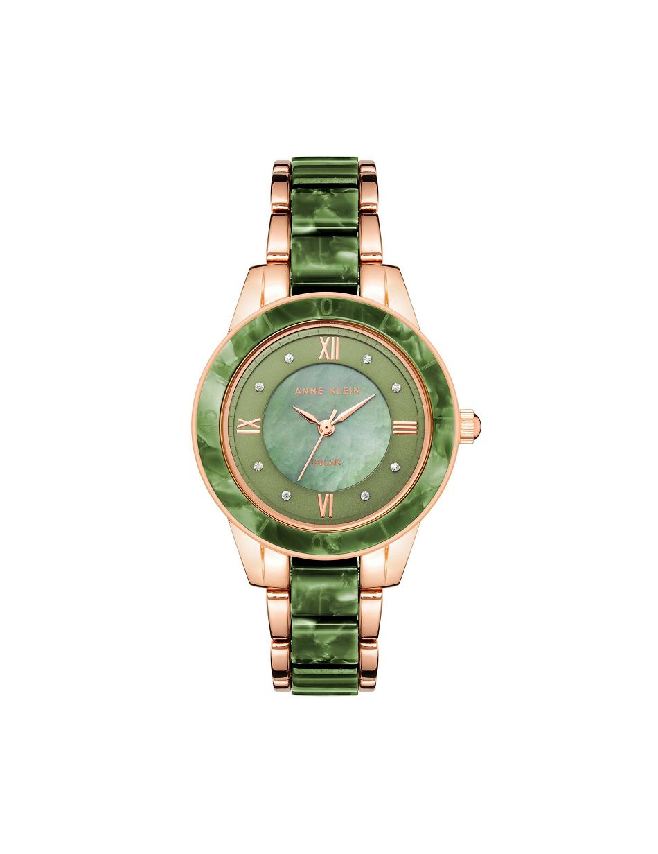 Anne Klein Considered Solar Powered Resin Watch Best Sellers Green / Rose / Gold | USJZR48326