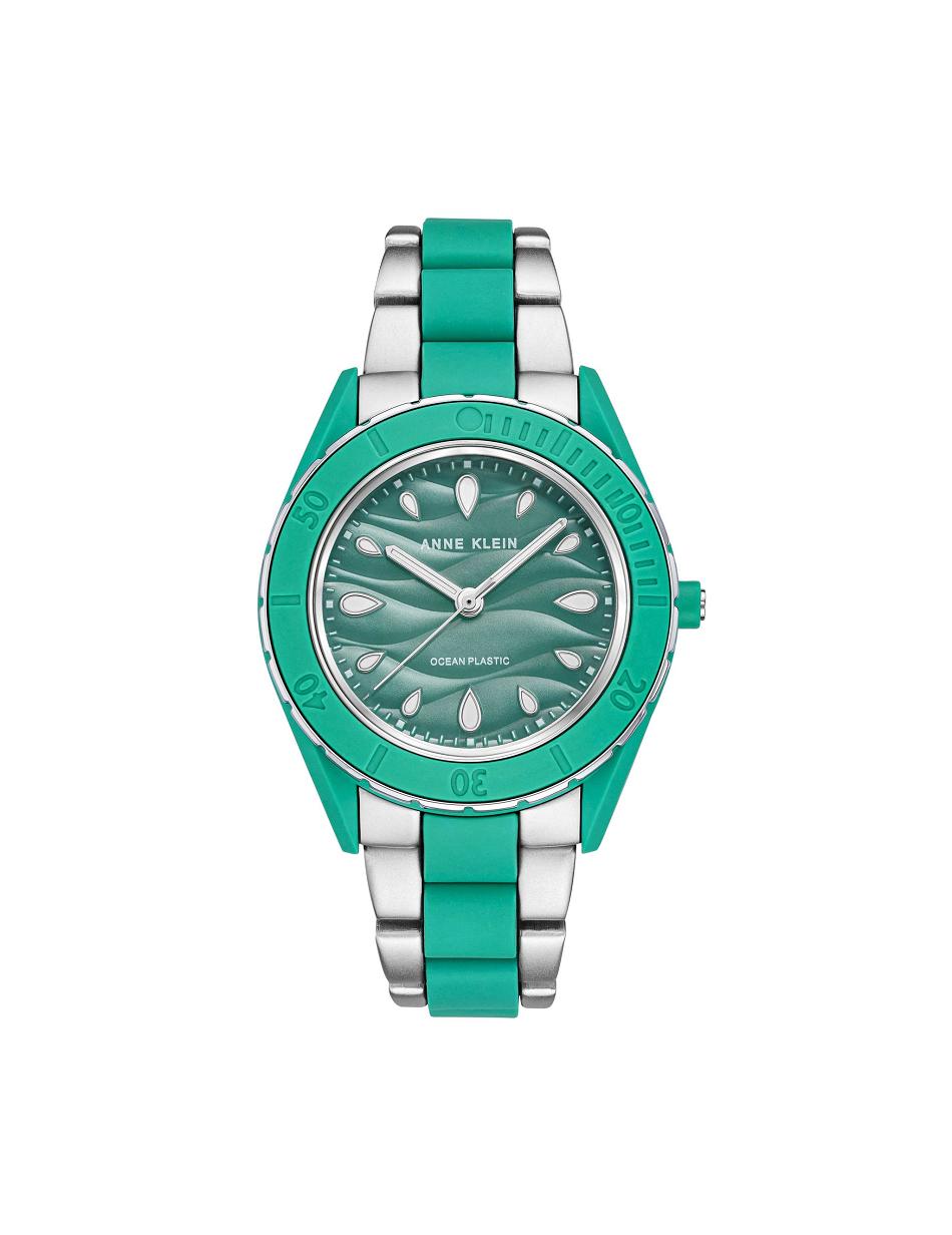 Anne Klein Considered Solar Recycled Bracelet Ocean Plastic Watches Green / Silver | AUSWC44196