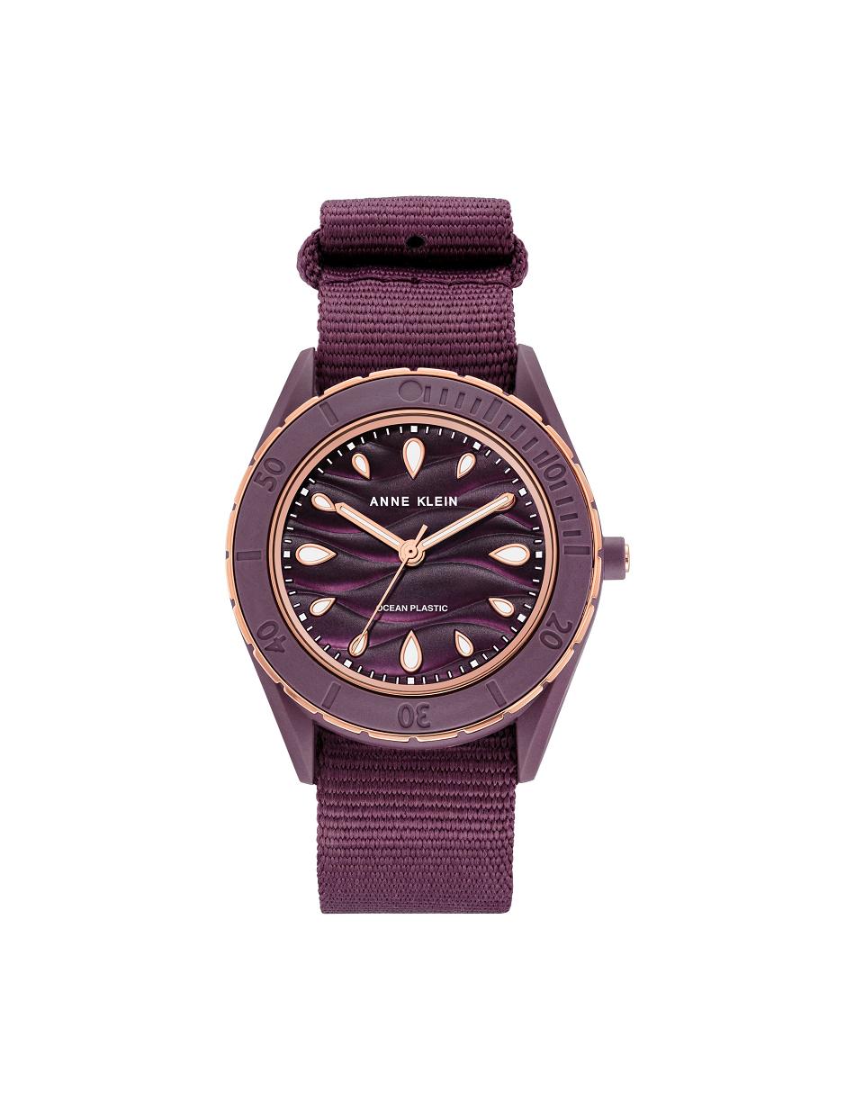 Anne Klein Considered Solar Recycled Woven Strap Ocean Plastic Watches Rose / Gold / Purple | USQAV16395