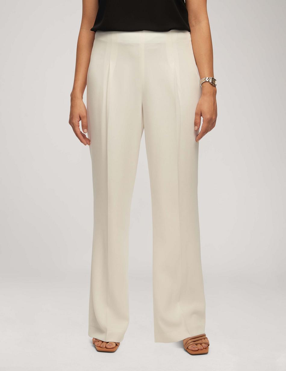 Anne Klein Crepe High Rise Pant With Pleat Wide Leg Bottoms White | BUSSO90517