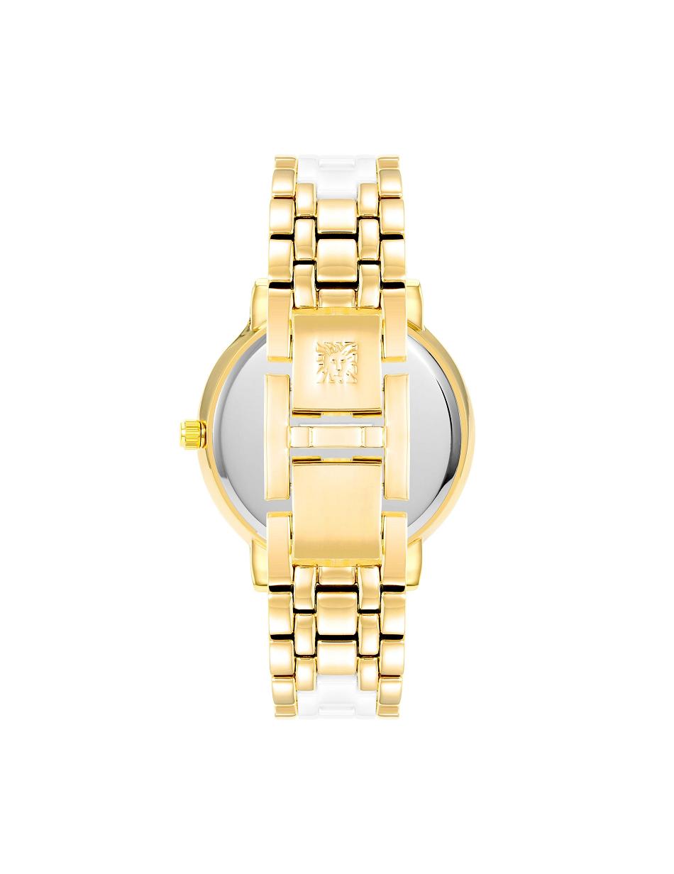 Anne Klein Crystal Accented Link Watch Ceramics Gold / White | DUSKV29147