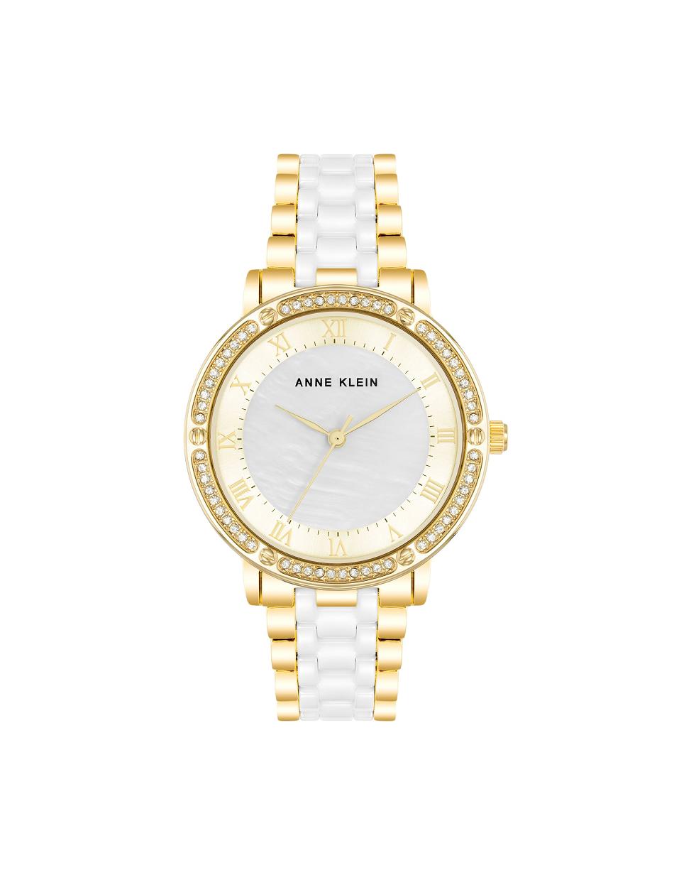 Anne Klein Crystal Accented Link Watch Ceramics Gold / White | DUSKV29147