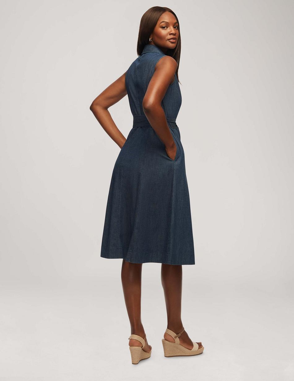 Anne Klein Denim Sleeveless Shirt Dresses Blue / Wash | USICD29143