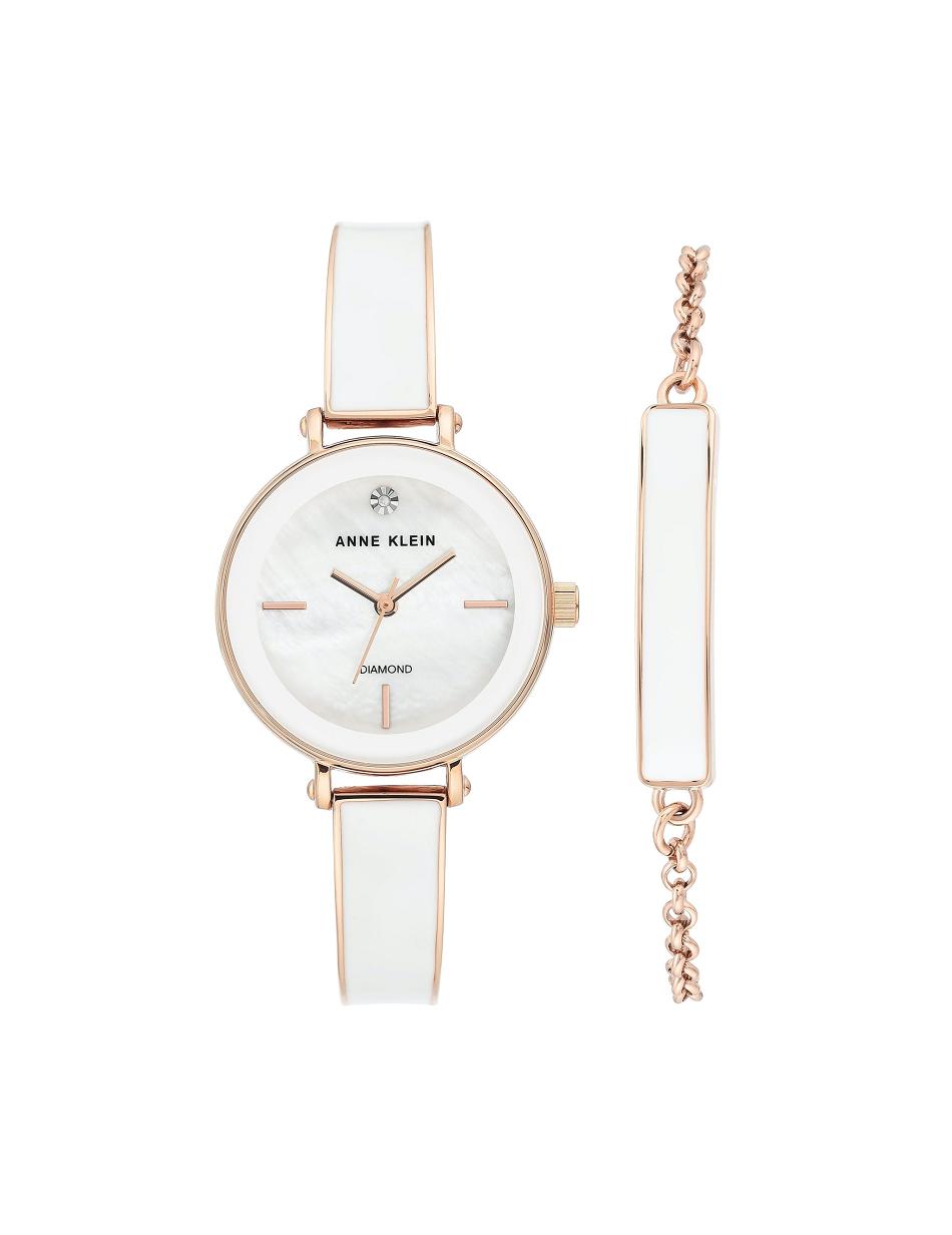 Anne Klein Diamond Bangle Watch With Bracelet Sets White | QUSWA87165