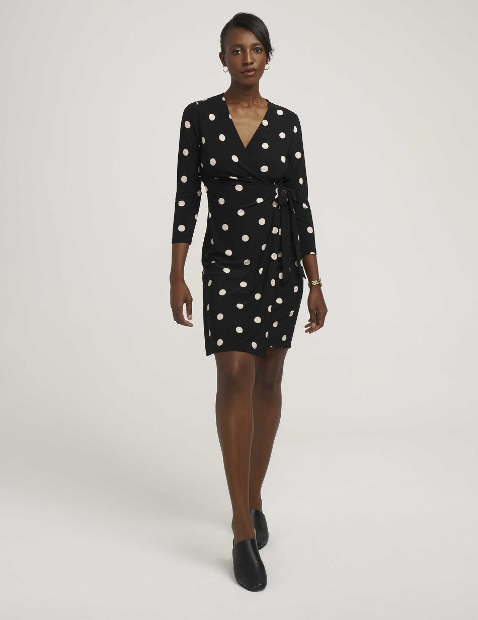 Anne Klein Dot Print Faux Wrap Dress Best Sellers Black / White | USICD41284