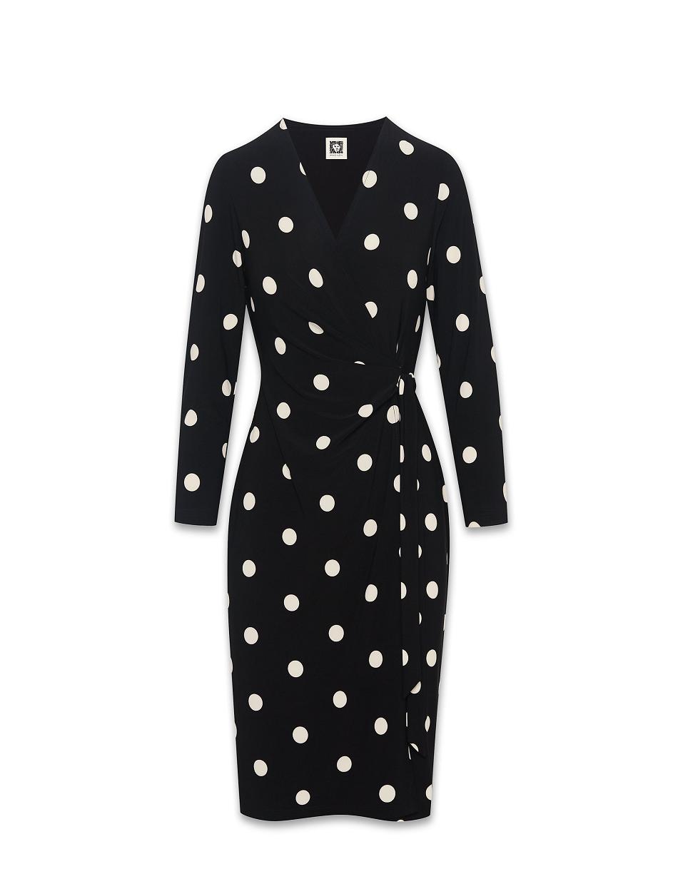 Anne Klein Dot Print Faux Wrap Dress Best Sellers Black / White | USICD41284