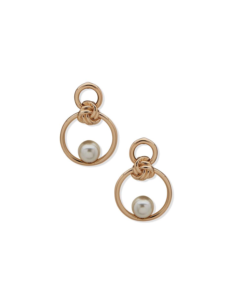 Anne Klein Double Drop Knot With Pearl Earrings Gold | USDFL75188