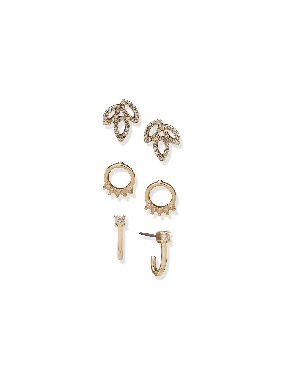 Anne Klein Drop Hoop Pierced Earring Trio in Gift Box Jewelry Sets Gold | LUSSX74604