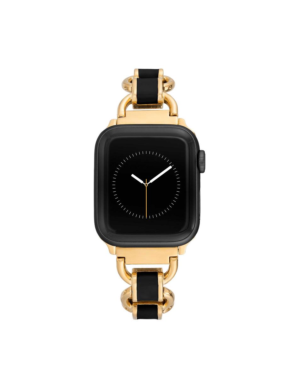 Anne Klein Enamel Link Bracelet Band Apple Watch Accessories Black / Gold | TUSPQ46201