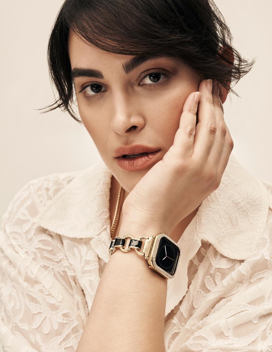 Anne Klein Enamel Link Bracelet Band Apple Watch Accessories Black / Gold | TUSPQ46201