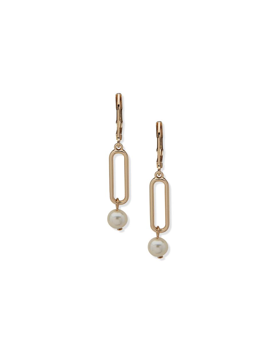 Anne Klein Faux Pearl Link Drop Earrings Gold | TUSWZ53707