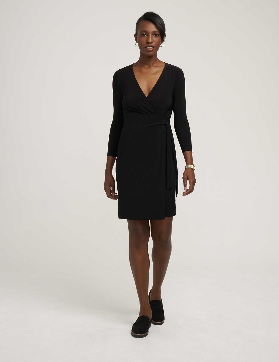 Anne Klein Faux Wrap Dresses Black | USJBT96816