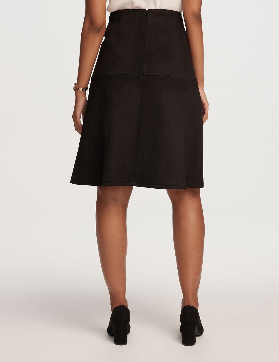 Anne Klein Flared Scuba Suede Skirt Bottoms Black | USQAV72436