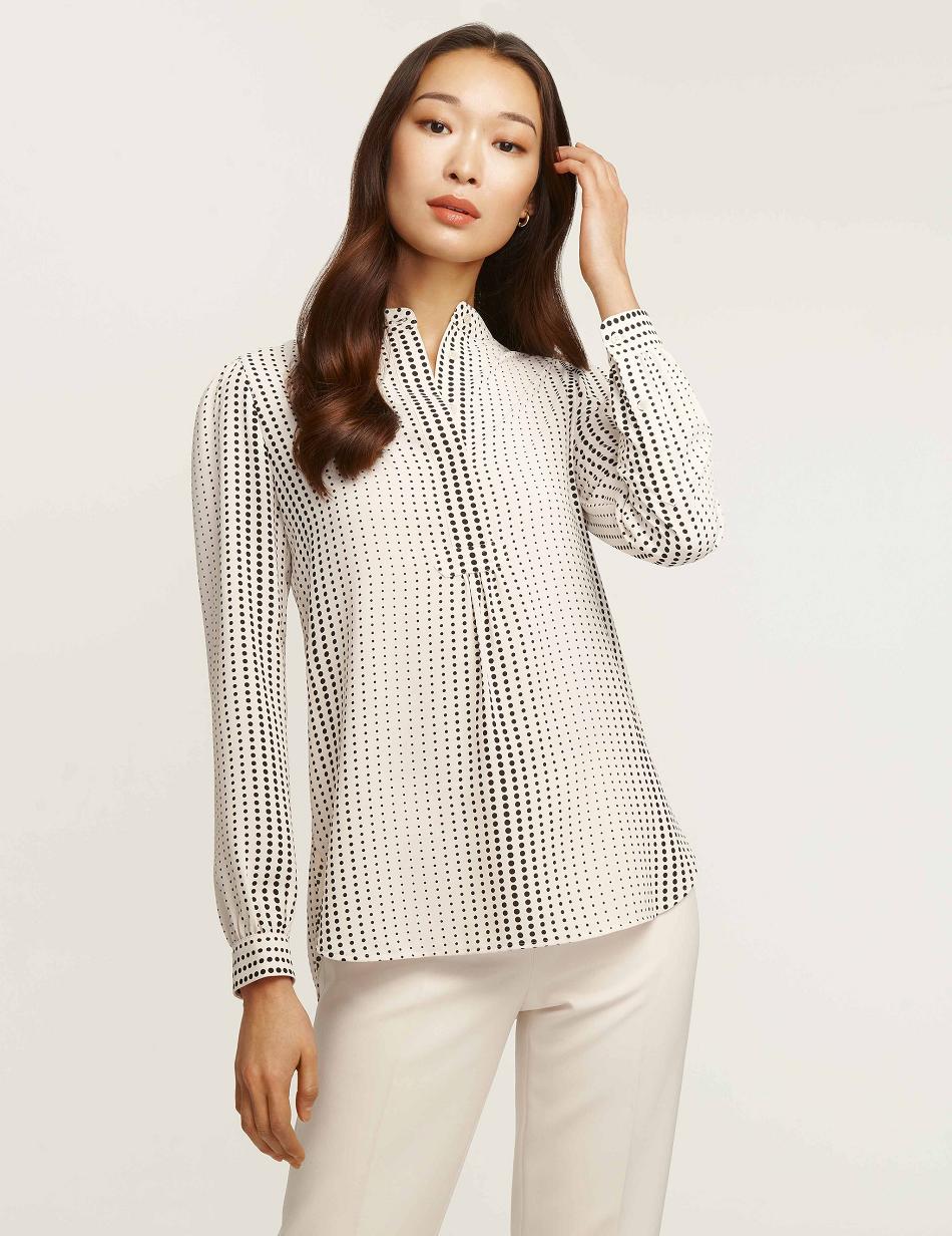 Anne Klein Florentine Dot Print Poet Blouse Tops White / Black | USQAV72915