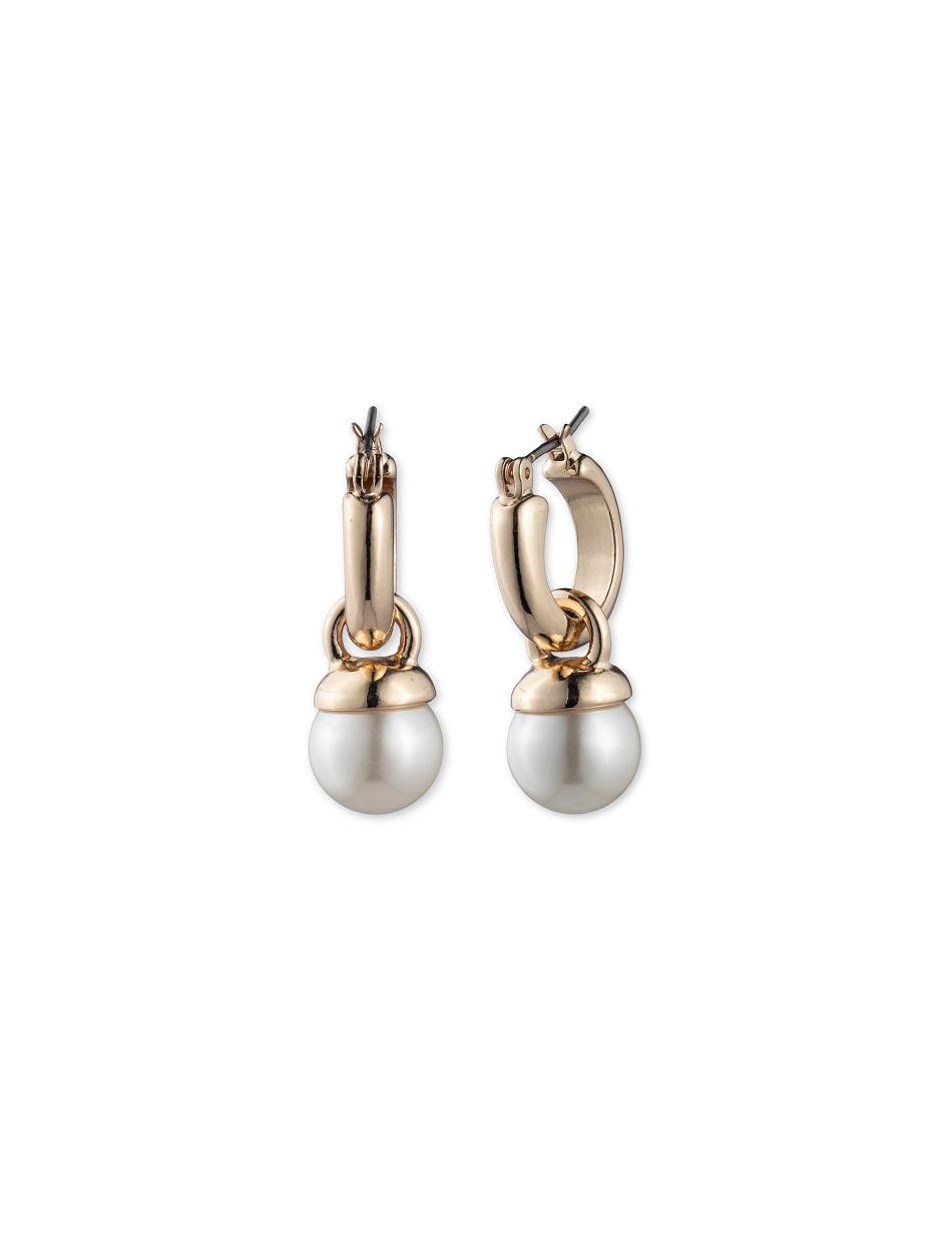 Anne Klein Gold-Tone Blanc Faux Pearl Drop Hoop Pierced Earrings Gold | TUSPQ26701