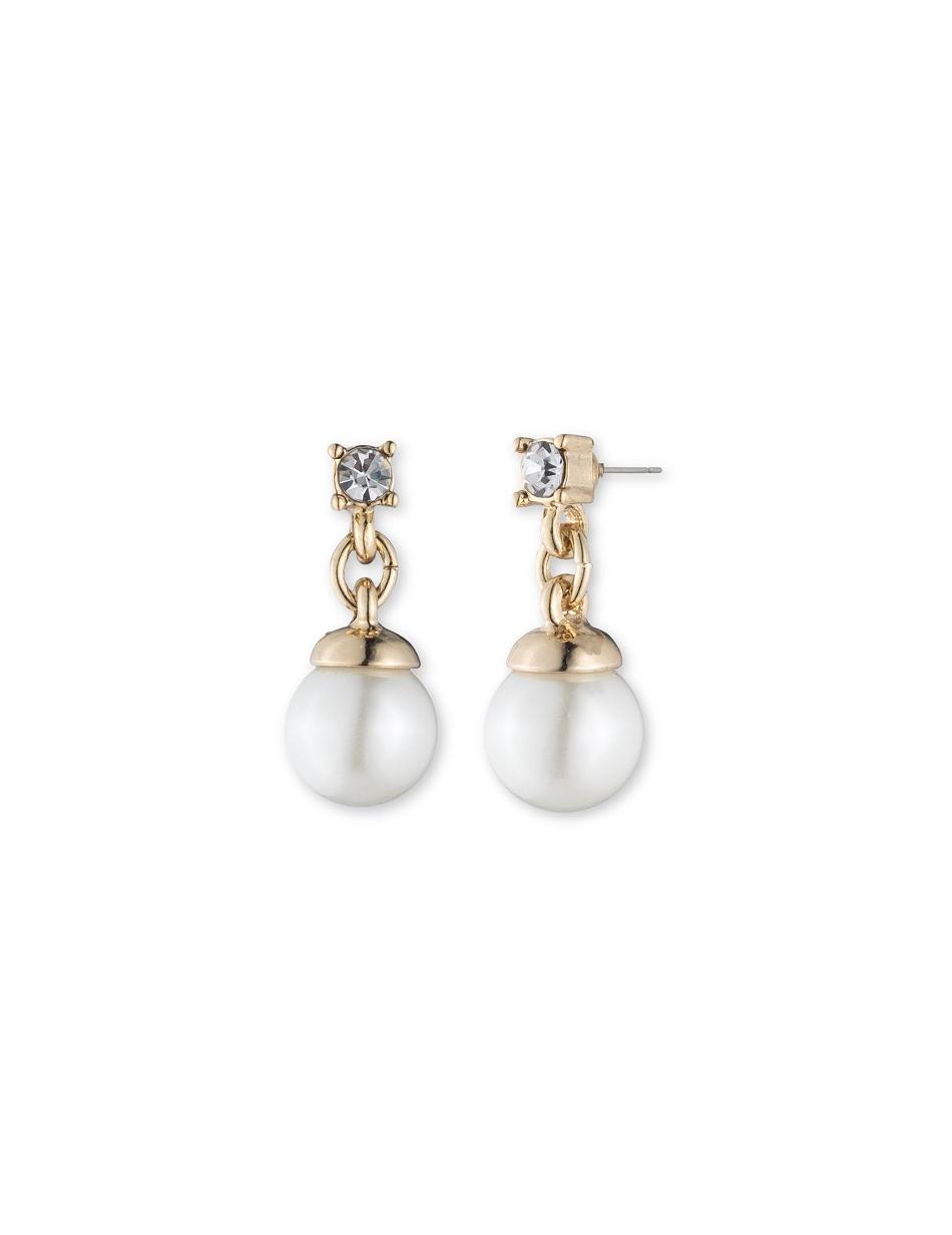 Anne Klein Gold-Tone Blanc Faux Pearl With Crystal Accent Pierced Earrings Gold | USCVG73854