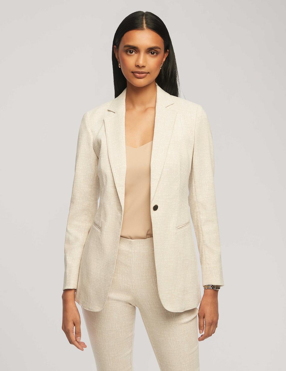 Anne Klein Grid Tech Stretch One Button Blazers & Jackets White | UUSTG38507