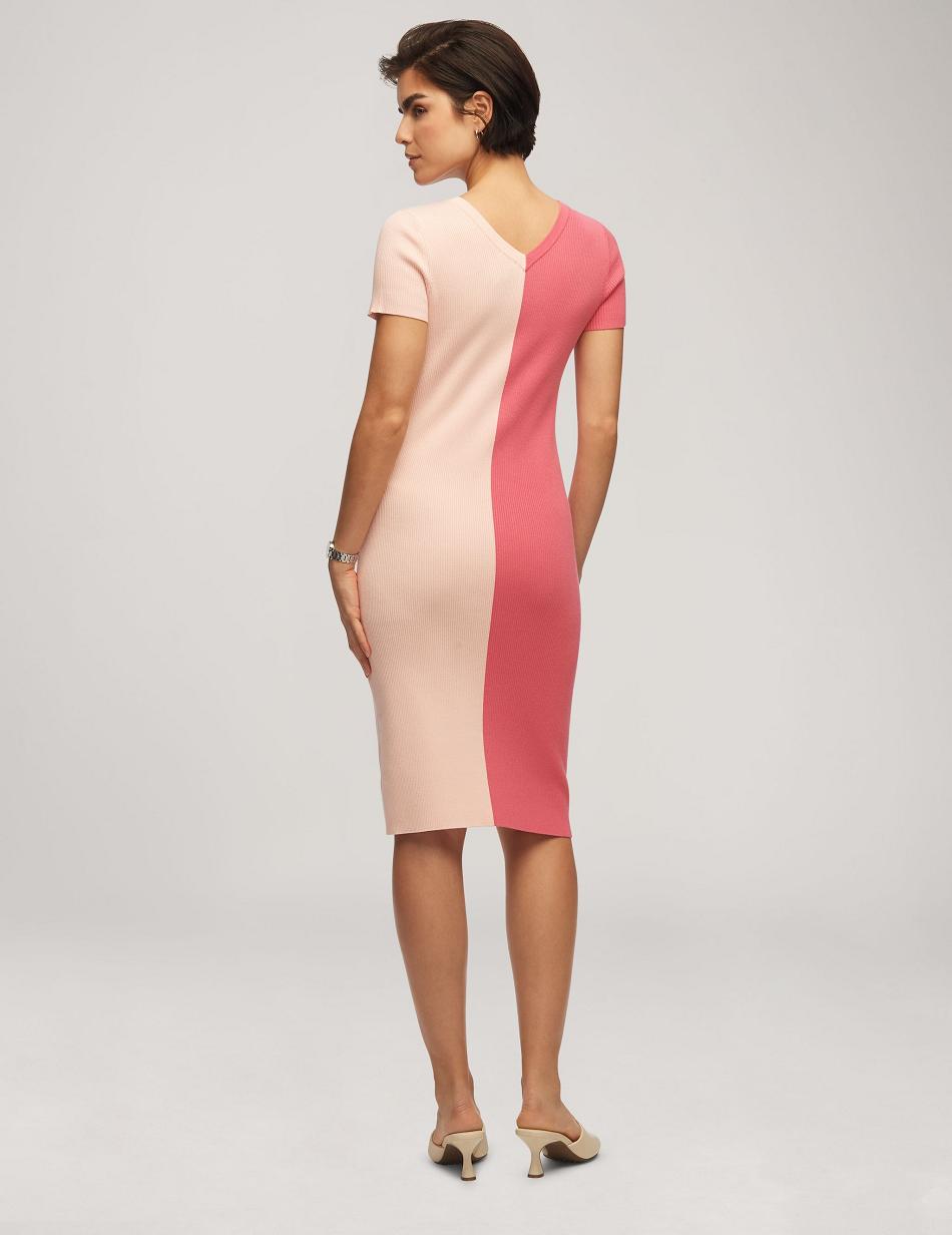 Anne Klein Half/Half Rib Sweater Dresses Pink / White | TUSWZ56814