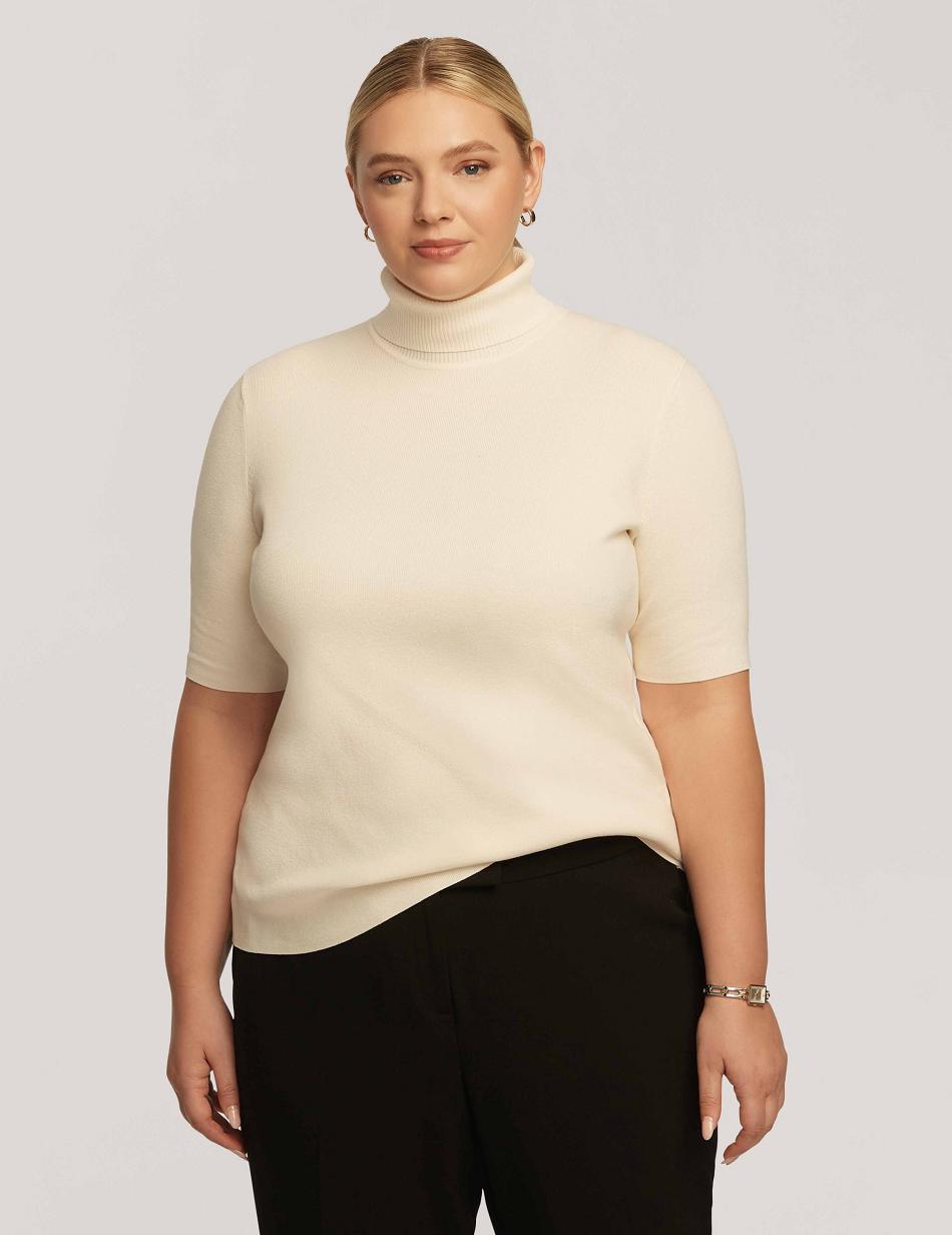 Anne Klein Half Sleeve Turtleneck Plus Size White | BUSSD51153