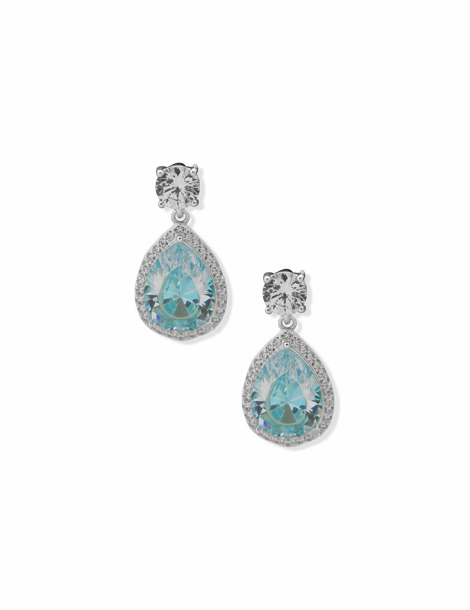 Anne Klein Halo Pear Aqua Stud Pierced Earrings Light Turquoise / Silver | UUSND13397