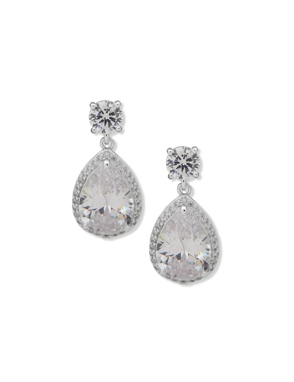 Anne Klein Halo Pear Drop Studs Pierced Earrings Silver | EUSVG53178