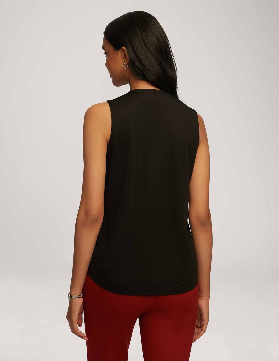 Anne Klein Harmony Knit Pleat Neck Shell Tops Black | QUSWA36081