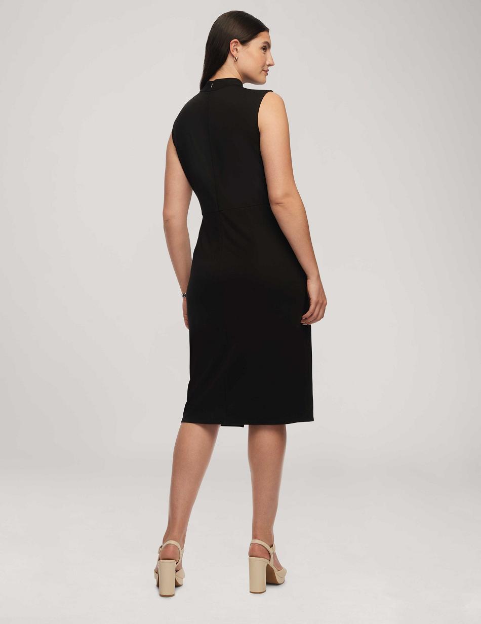 Anne Klein Harmony Knit Twist Wrap Midi Dresses Black | USQAV38073