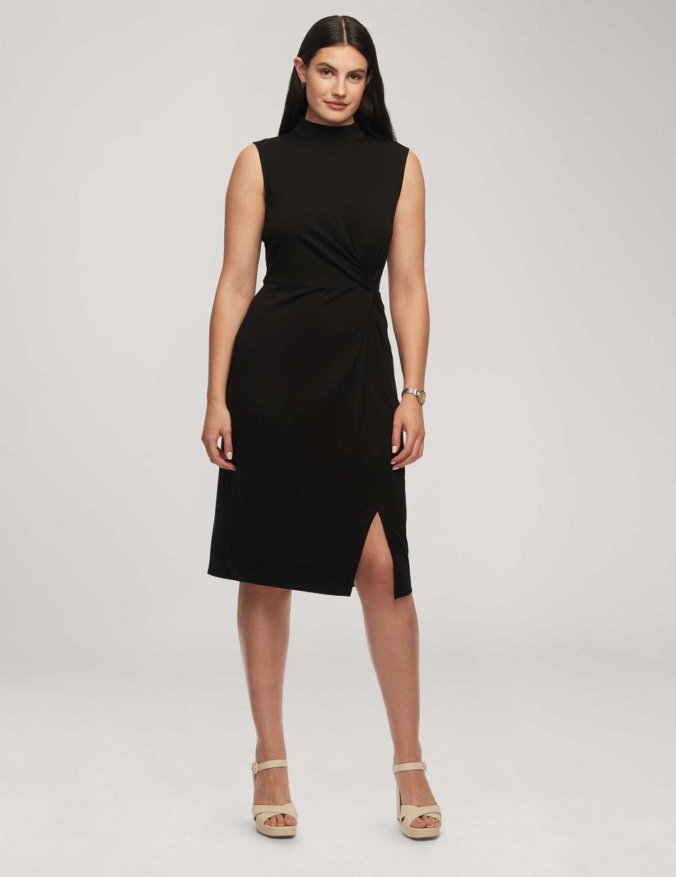 Anne Klein Harmony Knit Twist Wrap Midi Dresses Black | USQAV38073