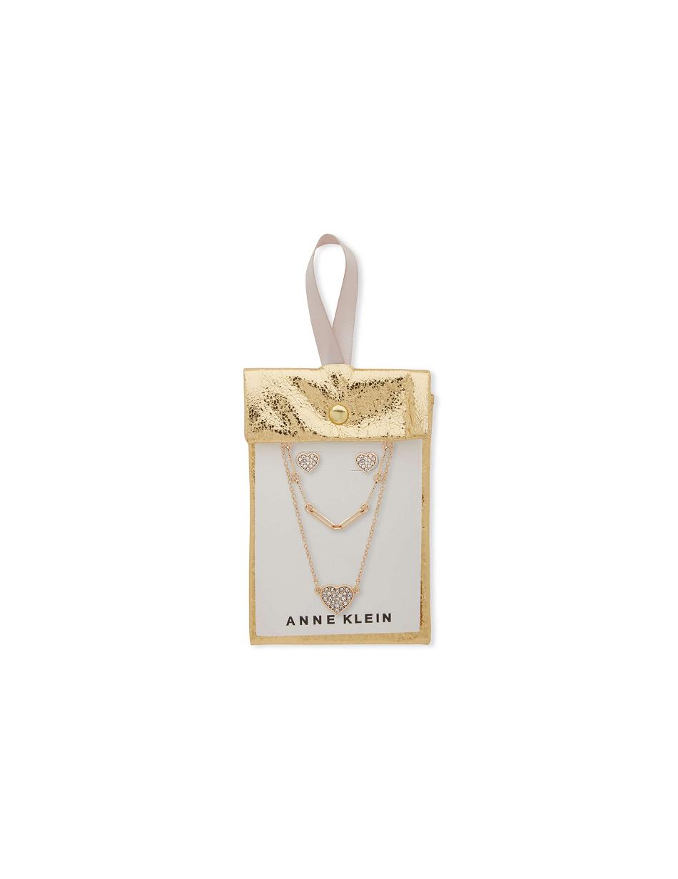 Anne Klein Heart Pendant Earring Pouch Set Necklaces Gold | UUSND67031