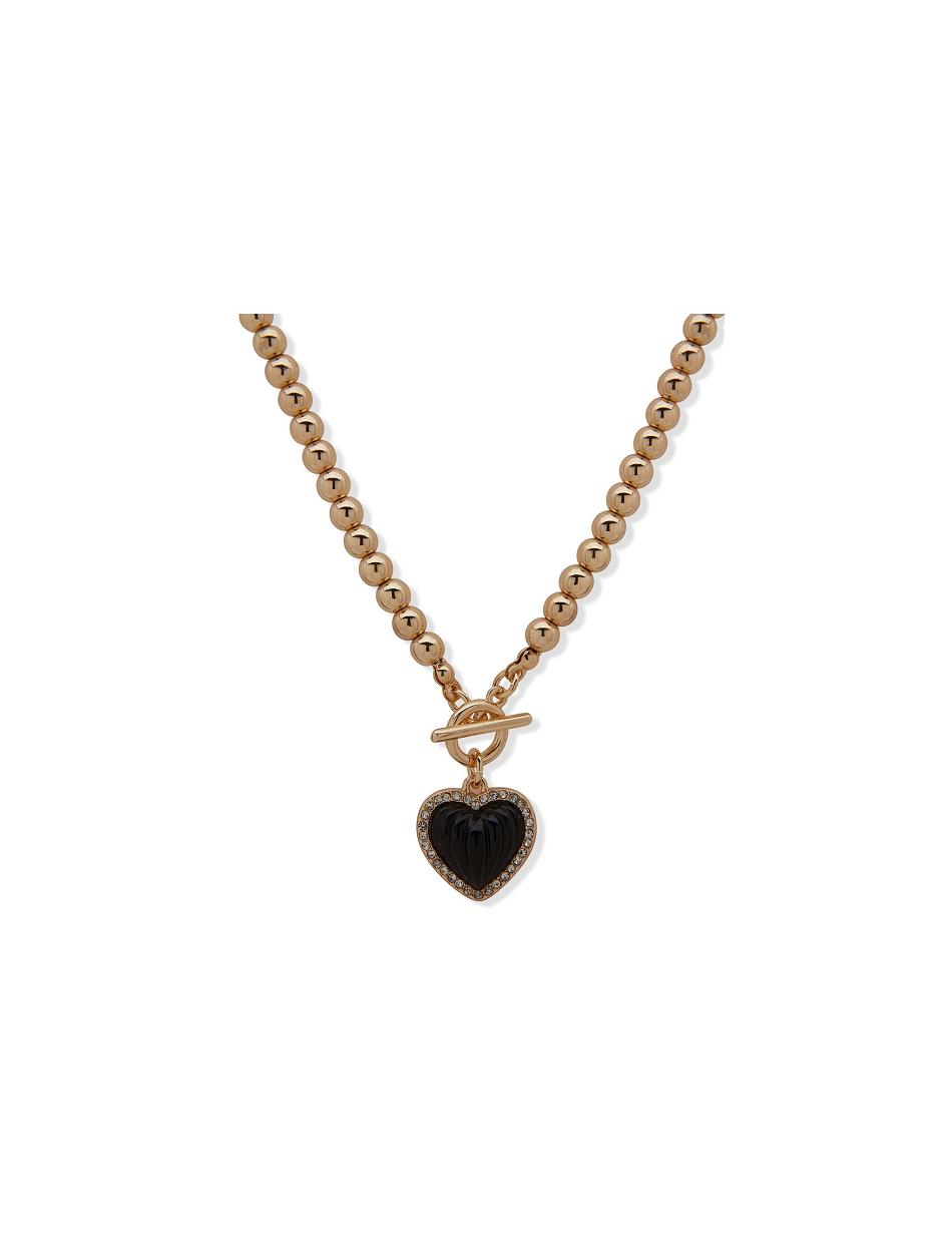 Anne Klein Heart Pendant Jet Necklaces Gold | USEAH28911