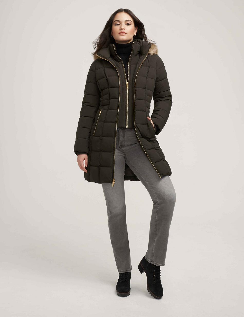 Anne Klein Hooded Puffer Coat Outerwear deep green | USNEJ92095