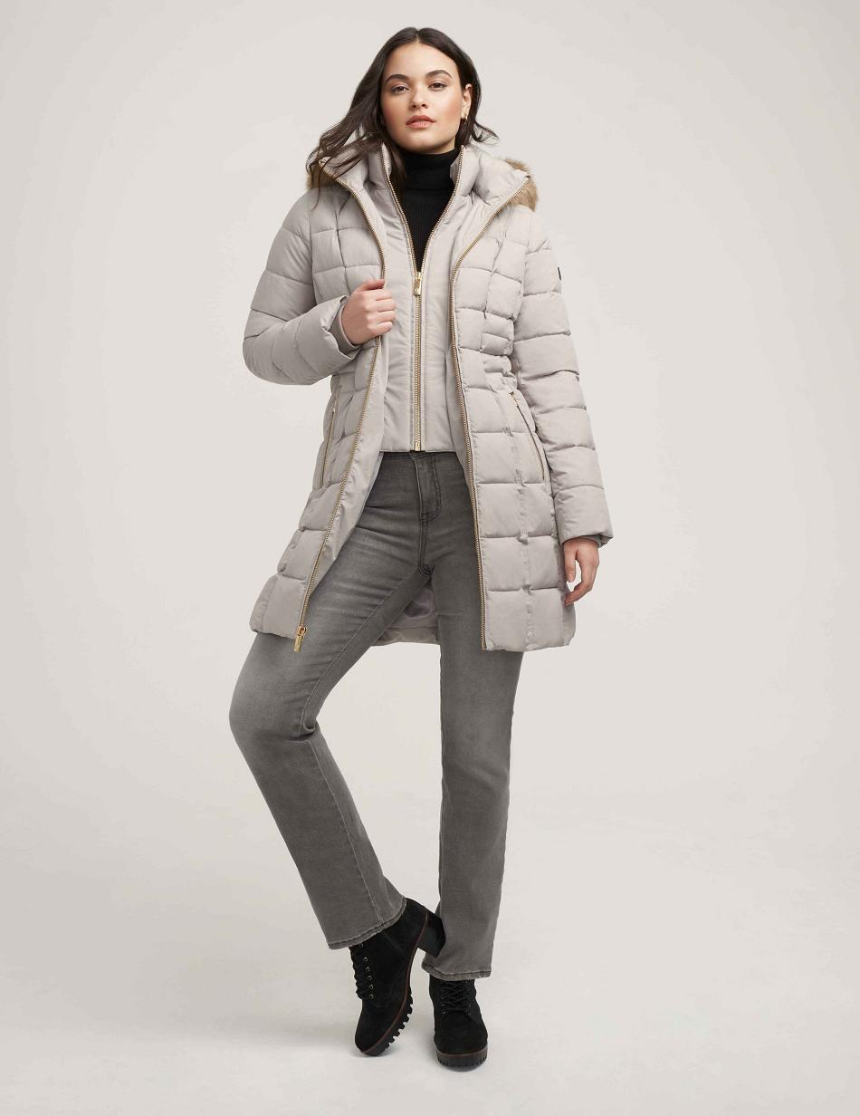 Anne Klein Hooded Puffer Coat Outerwear Grey | ZUSNQ30694