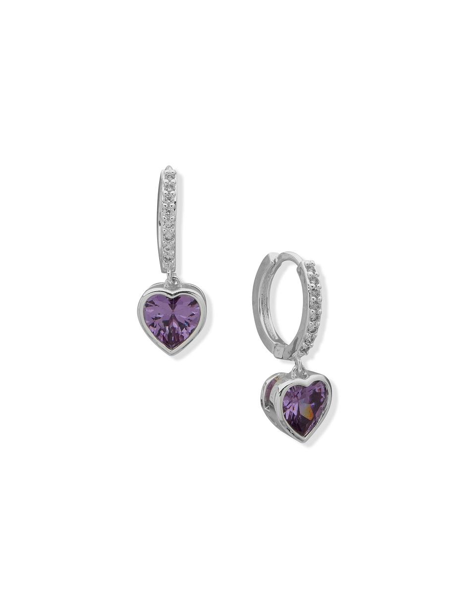 Anne Klein Hoop With Heart Stone Drop Pierced Earrings Silver | USEAH84561