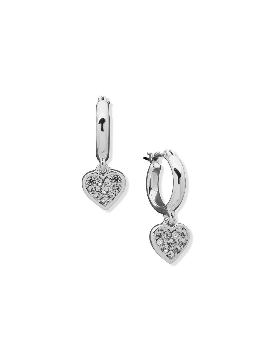 Anne Klein Hoop with Heart Drop Pierced Earring Earrings Silver | AUSWC69004