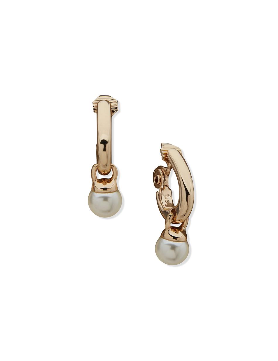 Anne Klein J Hoop With Pearl Drop Clip On Earrings Gold | QUSUV63237