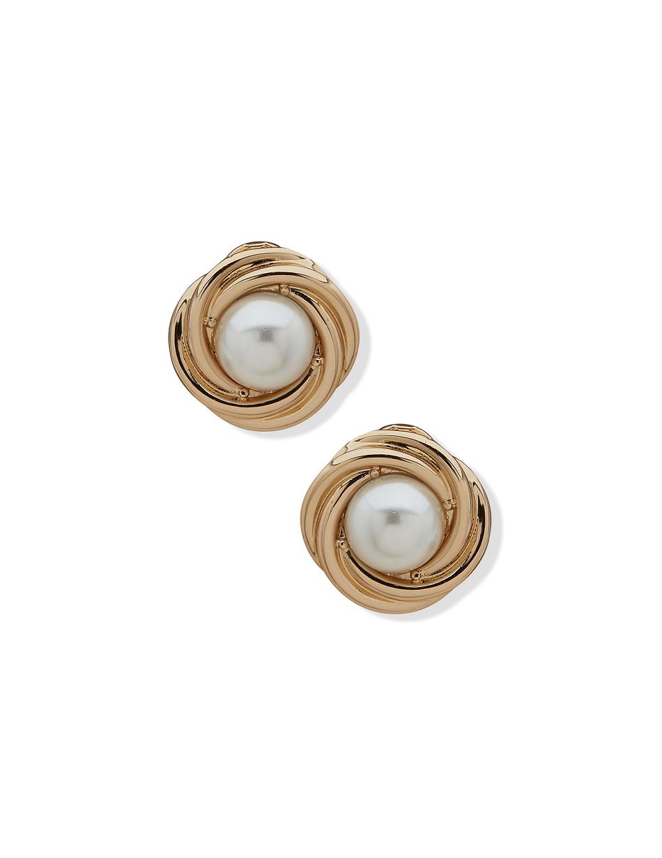 Anne Klein Knot Button Clip Earrings Gold | TUSWZ45062