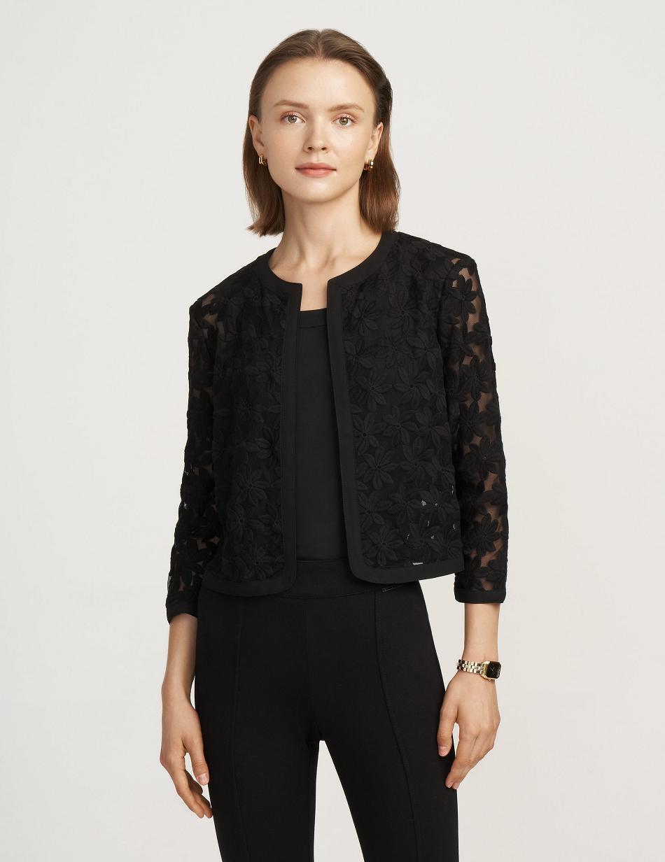 Anne Klein Lace Cardigan Blazers & Jackets Black | SUSVO45955