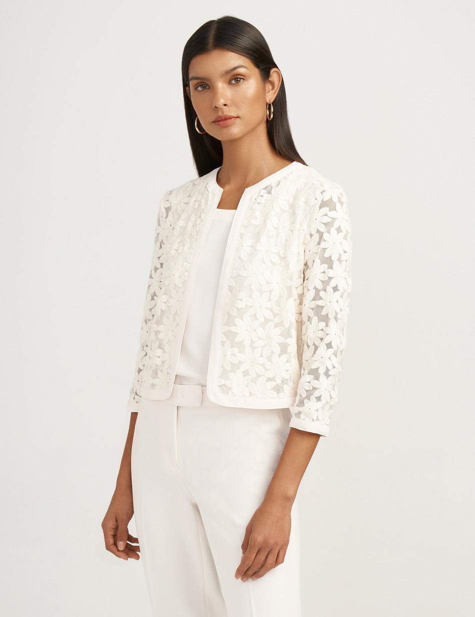 Anne Klein Lace Cardigan Jacket Petite White | USEGJ33968