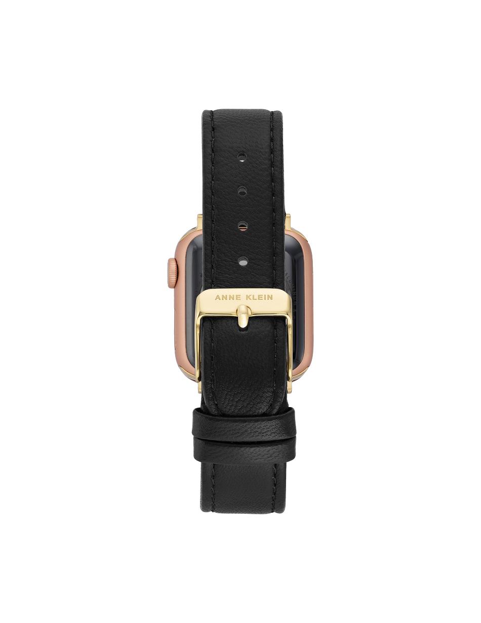 Anne Klein Leather Band Apple Watch Accessories Black / Gold | USJBT27749